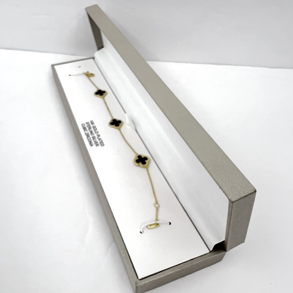 RACHEL ZOE, CLOVER STERLING SILVER BRACELET, 3 GOLD/BLACK CLOVER,CUBIC ZIRCONIA - Picture 3 of 17